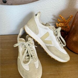 Veja Beige and White Mesh Sneakers